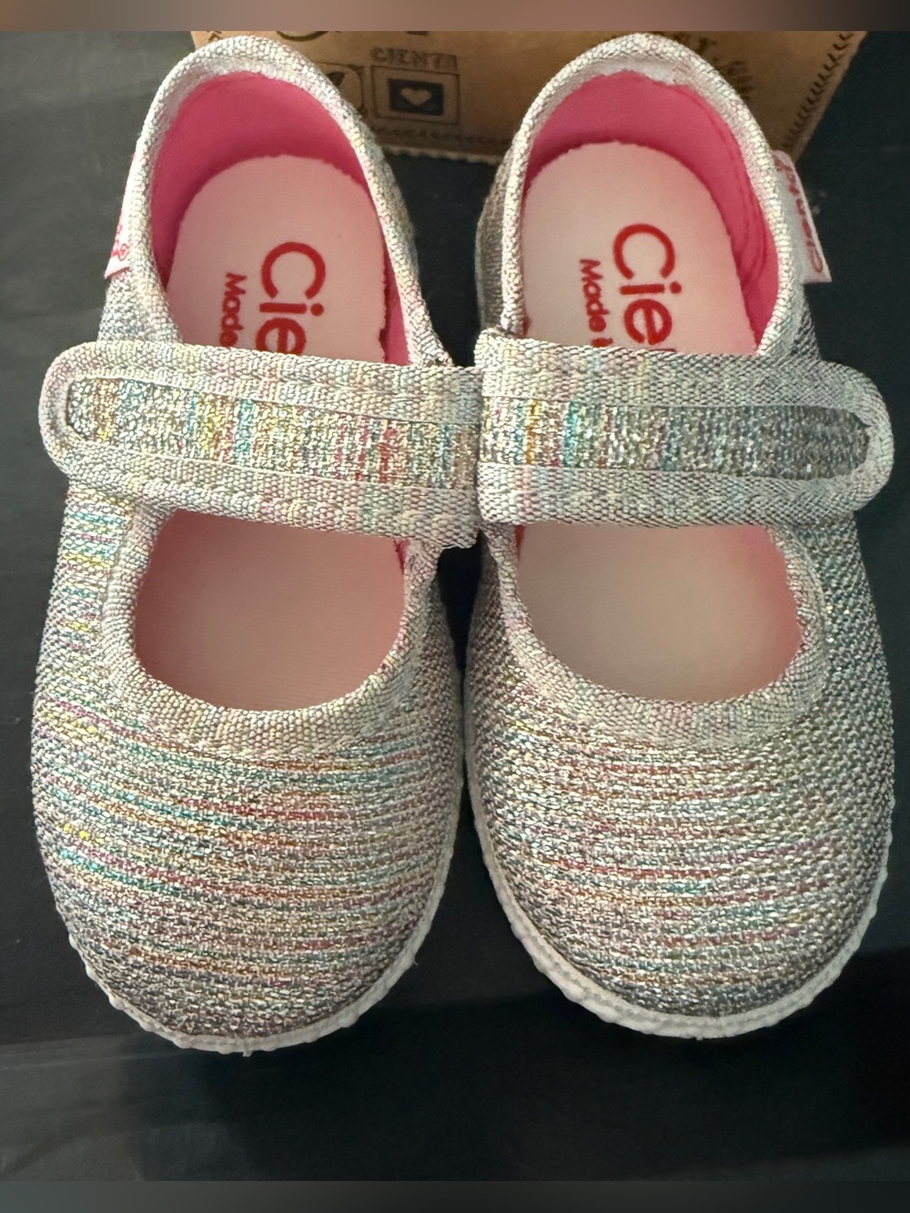 CIENTA Baby Girls Metallic Multicolor Glitter Mary Jane Shoes Made in Spain NEW